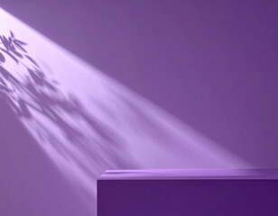 A purple podium with shadow overlay on a purple background, studio lighting