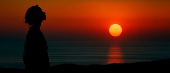Fototapeta premium Moment of tranquility: embracing nature's last light. Surreal composition. Serenity in silhouette: sunset's warm hues. Avant-garde shots. Edgy editorial.
