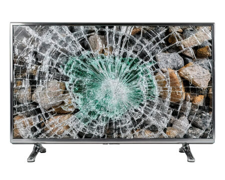 Broken television screen with cracked glass isolated on transparent background, generative ai - Powered by Adobe