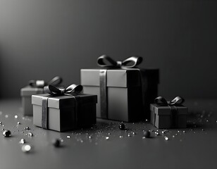 Monochrome Black Friday Typography with Gift Boxes in Minimal Composition
