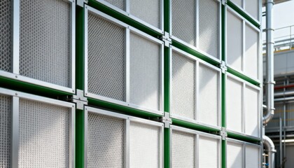 Direct air capture (DAC) technology with industrial filter units. A climate change solution for CO2 removal. Environmental engineering and clean tech