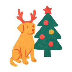 Fototapeta premium PNG Festive dog with Christmas tree