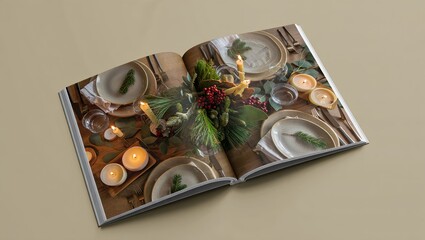 Modern Sustainable Holiday Table Setting in Open Book with Natural Accents