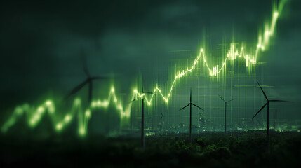 Increase in electricity prices on the world market. Green energy in full development. Investment finance chart, stock market business and exchange financial growth graph