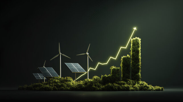 Increase in electricity prices on the world market. Green energy in full development. Investment finance chart, stock market business and exchange financial growth graph