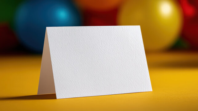 Birthday celebration card mockup with vibrant balloons in the background, featuring a blank space for personalized messages and creative designs, ideal for festive occasions