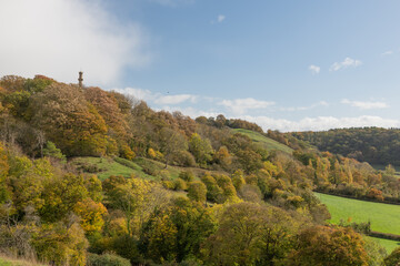 Obraz premium Landscape photo of the autumn colours at Admiral Hood Monument overlooking the village of Compton Dundon in somerset