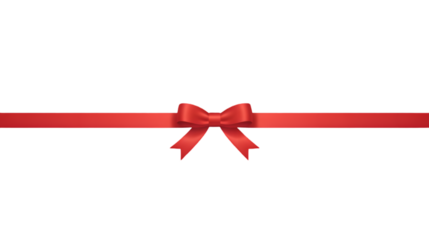 3D render of red ribbon bow, thin horizontal line, simple satin gift wrap element, isolated on black background, christmas decoration.