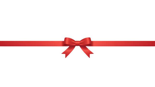 3D render of red ribbon bow, thin horizontal line, simple satin gift wrap element, isolated on black background, christmas decoration. - Powered by Adobe