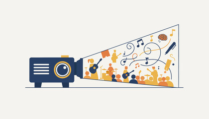 Obraz premium A slide projector casting images of past performances on a wall igniting nostalgia and fueling a new surge of songwriting creativity.