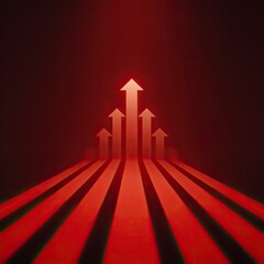 Five red arrows pointing upward with a central focal point