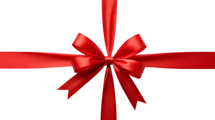 3D render of red gift bow, satin ribbon tied in a cross, isolated on grey background, for christmas present, birthday wrapping concept.