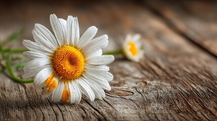 Obraz premium Chamomile flower on wooden background