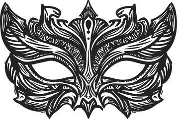 Ornate masquerade mask sketch, hand drawn with intricate filigree and dramatic pointed edges — stock vector