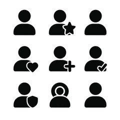 User interface icons set featuring hearts, stars, and shields