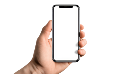 Hand showing smartphone with blank screen