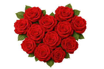 Obraz premium Red roses forming heart shape, symbolizing love, romance, and passion, for valentine's day or anniversaries, transparent background