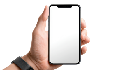 Hand showing smartphone with blank screen