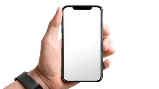 Hand showing smartphone with blank screen