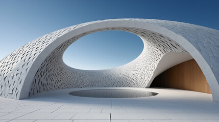 Modern architectural dome with circular opening and sky view