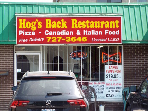 Ottawa, ON, Canada-June 25,2025:The front of "Hog's Back Restaurant" at 888 Dynes Road

