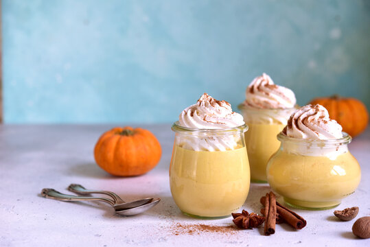 Spicy pumpkin mousse with orange and cinnamon.