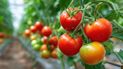 Maturation of tomatoes in the greenhouse.