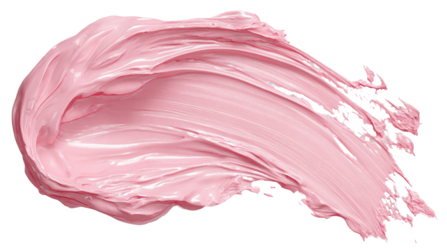 Light pink cosmetic cream smear swatch, silky smooth texture, blush cream stroke isolated on a white background. Transparent background