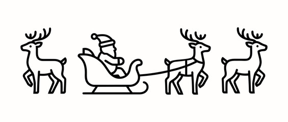 Santa in Sleigh being Pulled by Three Reindeer Icon Isolated on White