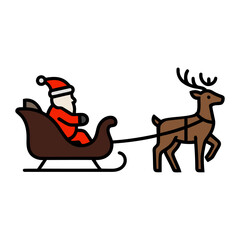Festive Holiday Design of Santa Riding Sleigh Pulled by Reindeer on White Backdrop
