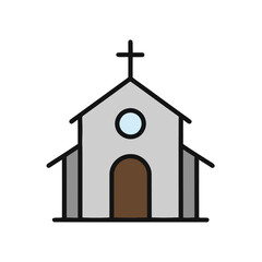 Simple Icon of a Small House of Worship with Cross on Top for Religious Purposes