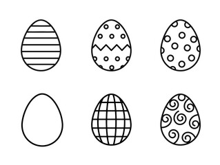 Outlined Easter Eggs with Decorative Patterns on a White Background