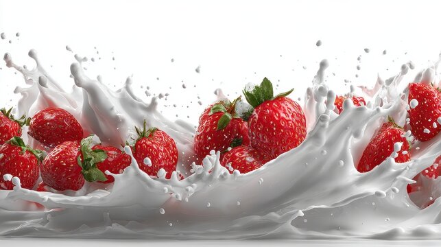 Two strawberries falling into milk - Powered by Adobe
