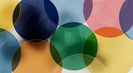 Abstract background featuring overlapping translucent circles in various colors and sizes on white