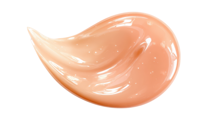 Peach-colored skincare serum drop with a glossy sheen, moisturizing gel-like texture on white background. Transparent background