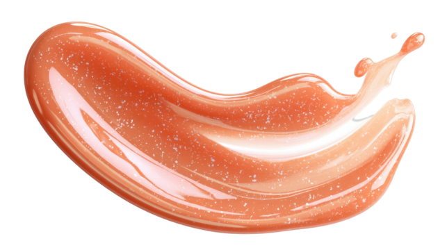 Peach-colored skincare serum drop with a glossy sheen, moisturizing gel-like texture on white background. Transparent background