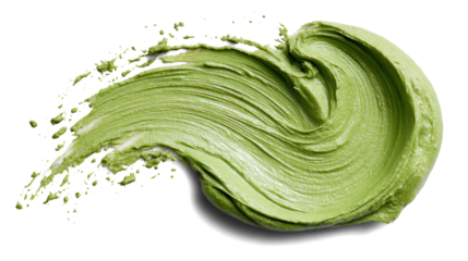 Pistachio green face mask smear, rich creamy matte texture, natural tone on white background. Transparent background