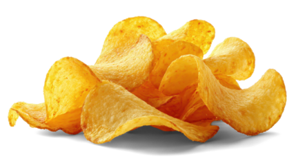 wavy potato chips on white background