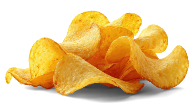 wavy potato chips on white background