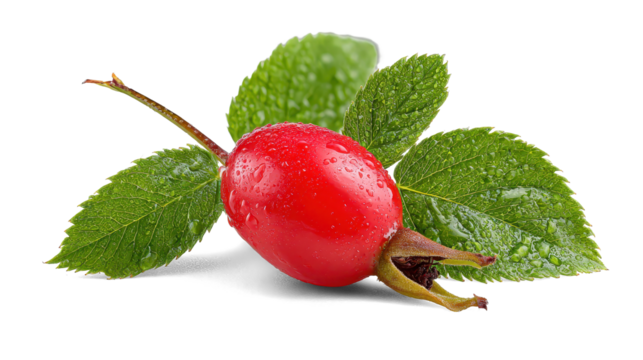 Rose hip with leaf on white