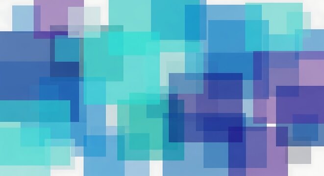 Abstract background featuring overlapping squares in shades of blue teal and lavender colors