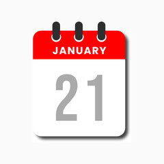 Flat minimalist calendar icon for January 21, perfect for planner and schedule UI.