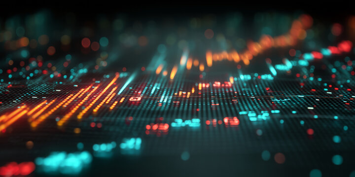 Abstract Glowing Data Lines Representing Digital Finance Analytics On Dark Background