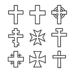 Variety of cross designs on dark background for graphic design elements