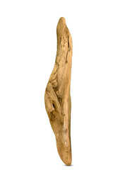 tall slender piece with knotted holes for art presentation, minimalist driftwood sculpture featuring weathered finish and textured surface suitable for vertical gallery installation