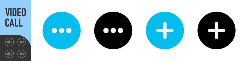 Obraz premium Set of Video call icons. Video conference. Collections buttons of on-line video chat app, internet talk, call technology. Web app ui display template. Videoconferencing and online meeting workspace