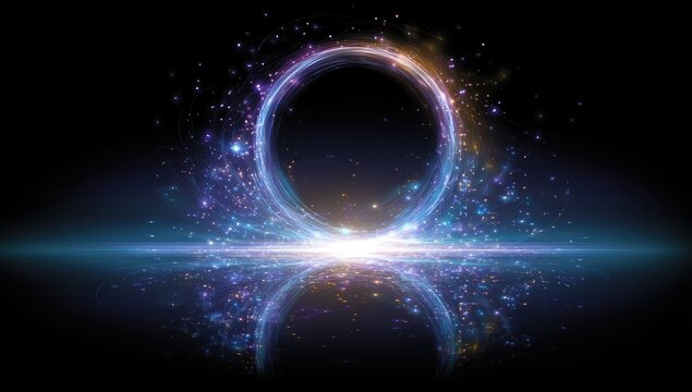 Glowing ring and horizontal light beam with particle reflection