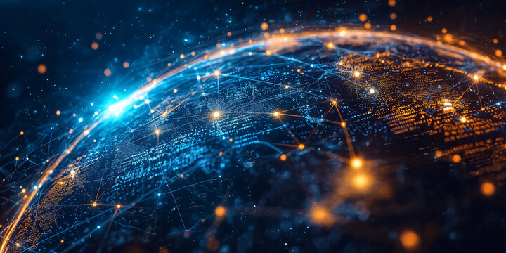 Global Network Connections Digital Globe Futuristic Data Network Abstract Background