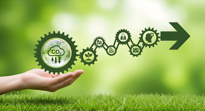 Sustainable business reducing CO2 emissions for a greener future together now