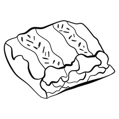 Doodle vector lasagna italian food icon isolated on white background.